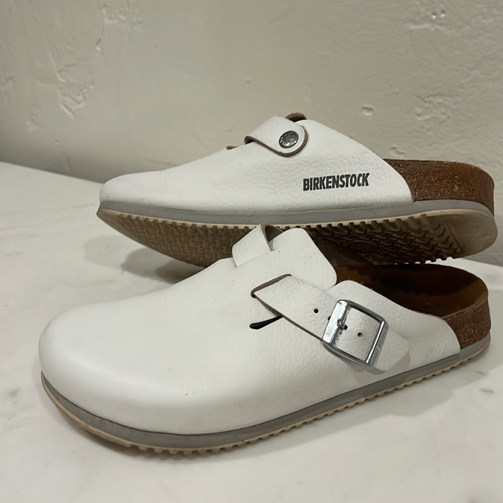 Birkenstock White Boston Super Grip